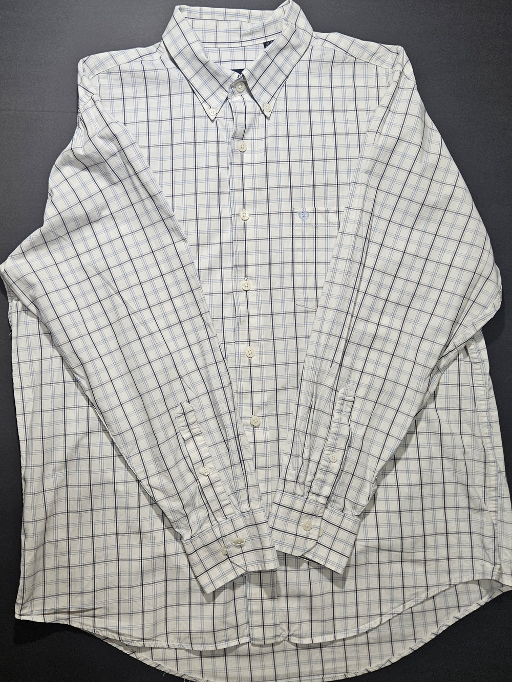 IZOD Men's Plaid Button Down Shirt Size Large 100% Cotton Blue White